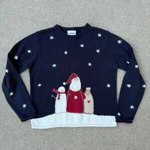 Vintage Y2K 2002 Christopher and Banks Folk Art Santa Snowman Applique Sweater S